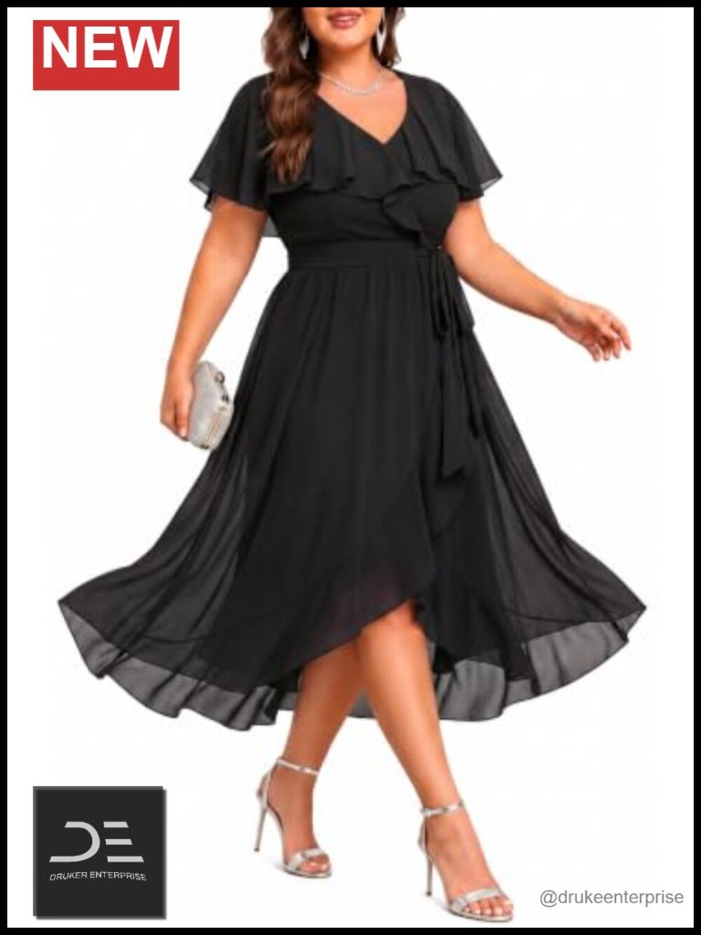 Plus Size Semi Formal Chiffon Dress High Low Ruffle Wedding Guest Cocktail